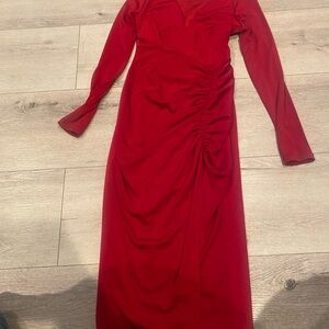 Express Vibrant Red Long Sleeve Dress